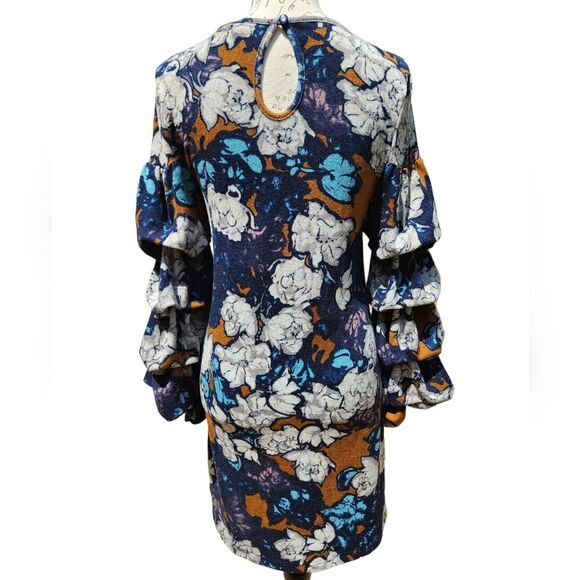 Papillon -1016 Floral Dress Ruched Tiered Long Sleeves Extra Small - Picture 3 of 6